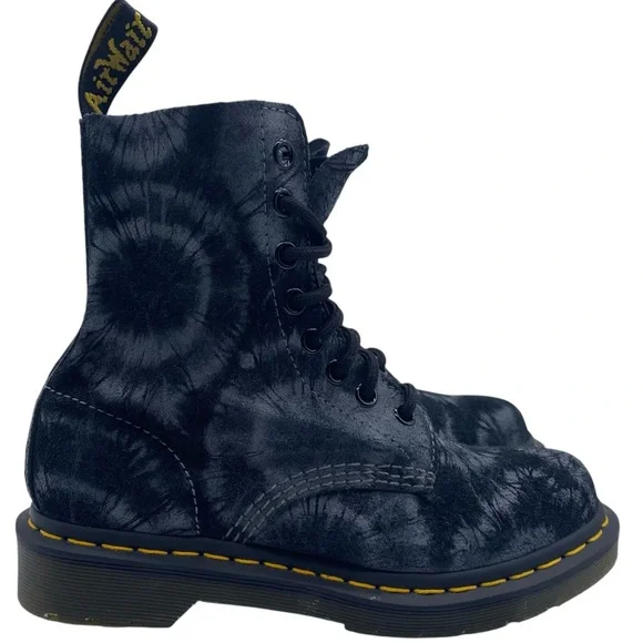 Dr. Martens Womens Shoes Pascal Boots Sz 5 Black Tie Dye Combat Casual Trendy - Picture 3 of 15